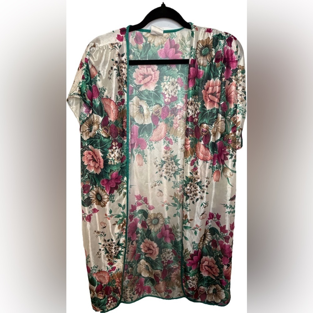 Vintage Mode Avon Satin Floral Kimono Robe – One Size